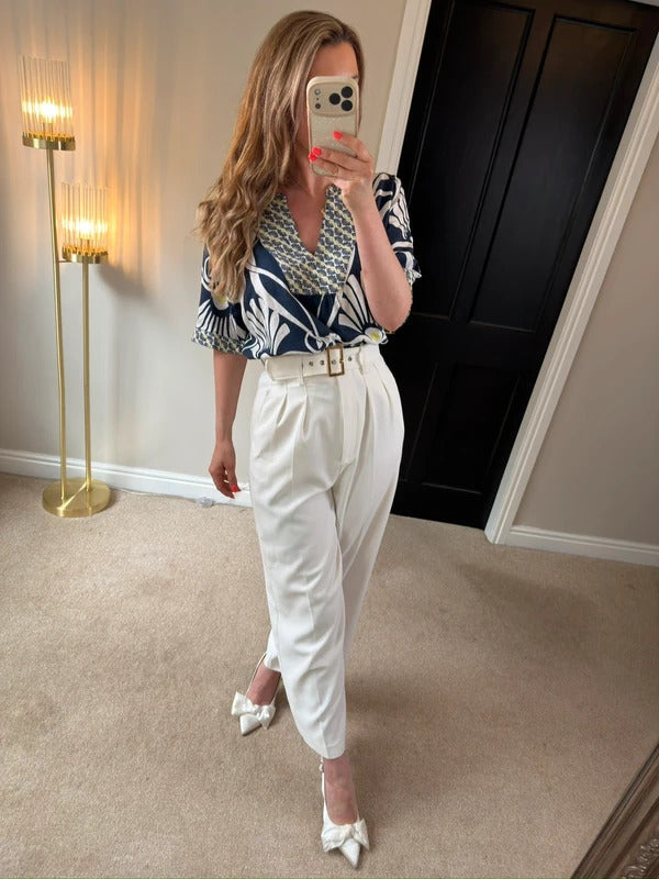 White Stuff Navy Linen Blend Floral Blouse 12
