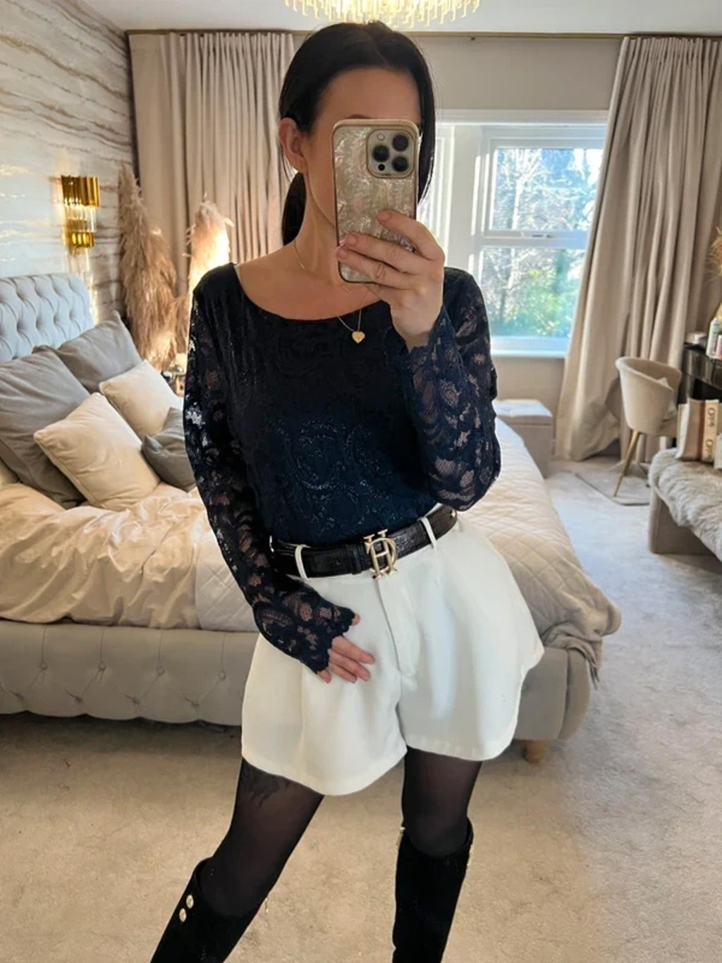 Per Una Navy Sparkly Lace Blouse 16