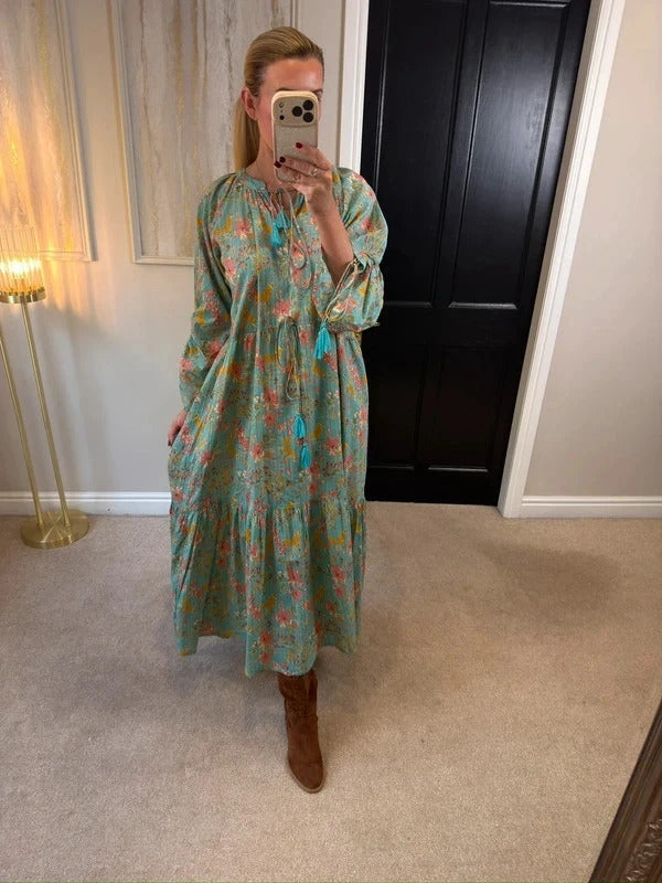 Soho Turquoise / Blue Boho Midi Dress L/XL