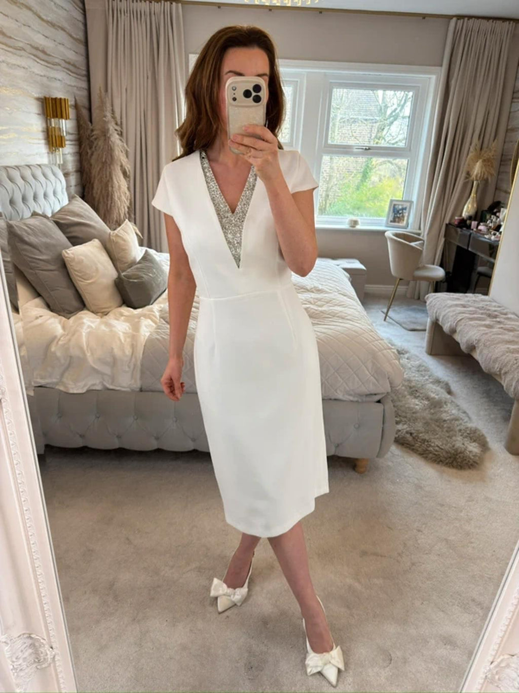Ella Boo White Embellished Midi Dress 10