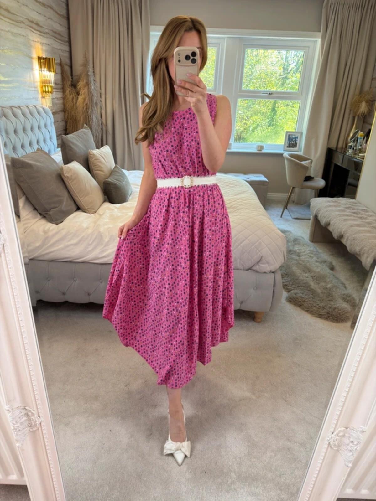 Nina Murati Pink Handkerchief Midi Dress One Size