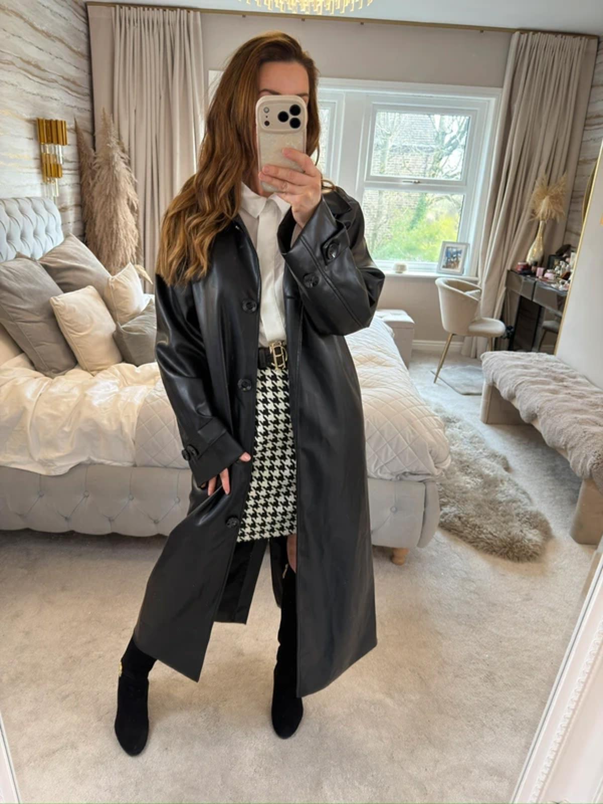 NA-KD Black PU Oversized Trench Coat 6-10
