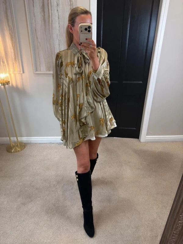 NB Avenue Animal Print Pussybow Blouse Tunic One Size