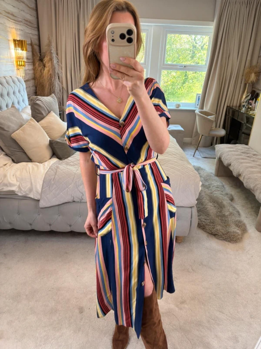 Warehouse Multicoloured Belted Midi Shirt Dress 10