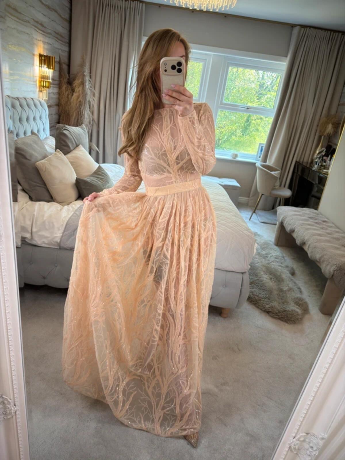 House of CB Lucya Nude Sheer Evening Dress XS
