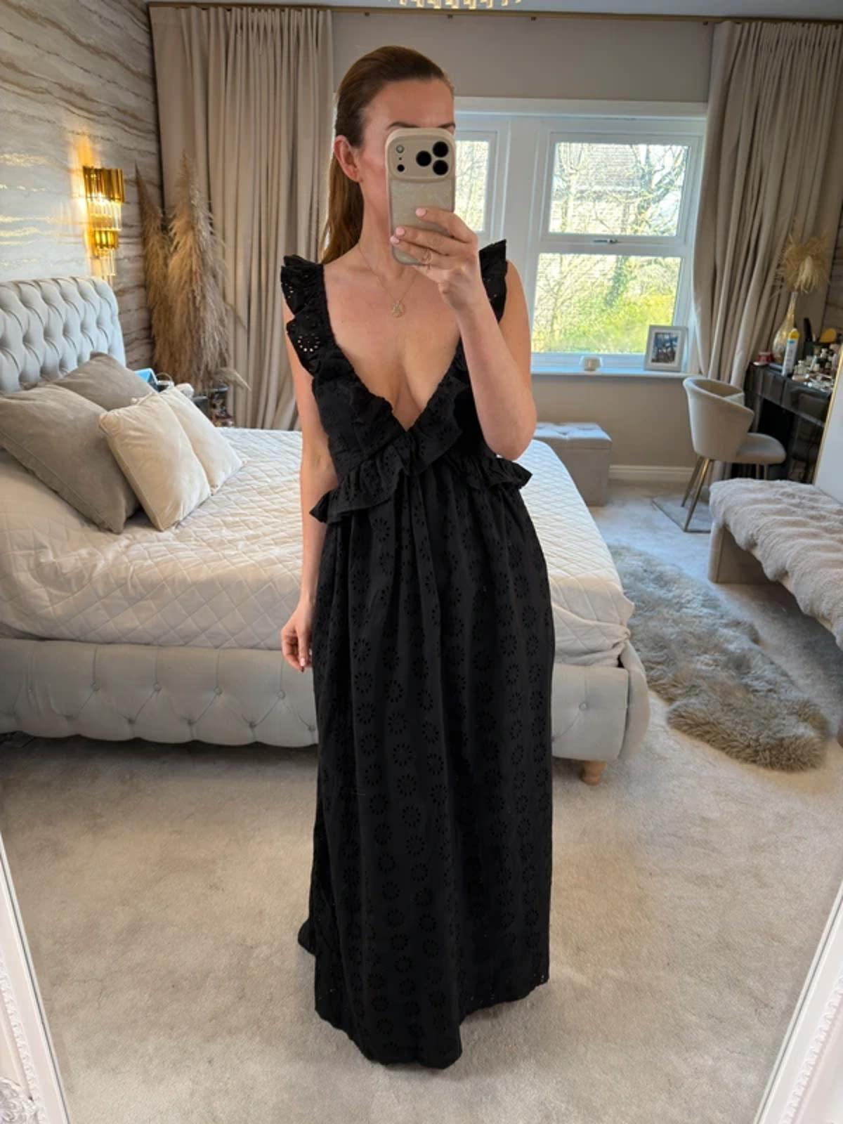 BNWT Boohoo Black Broderie Anglaise Maxi Dress 10