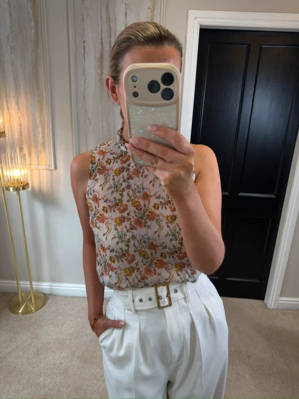 New Look Sheer Floral Frill Blouse 8