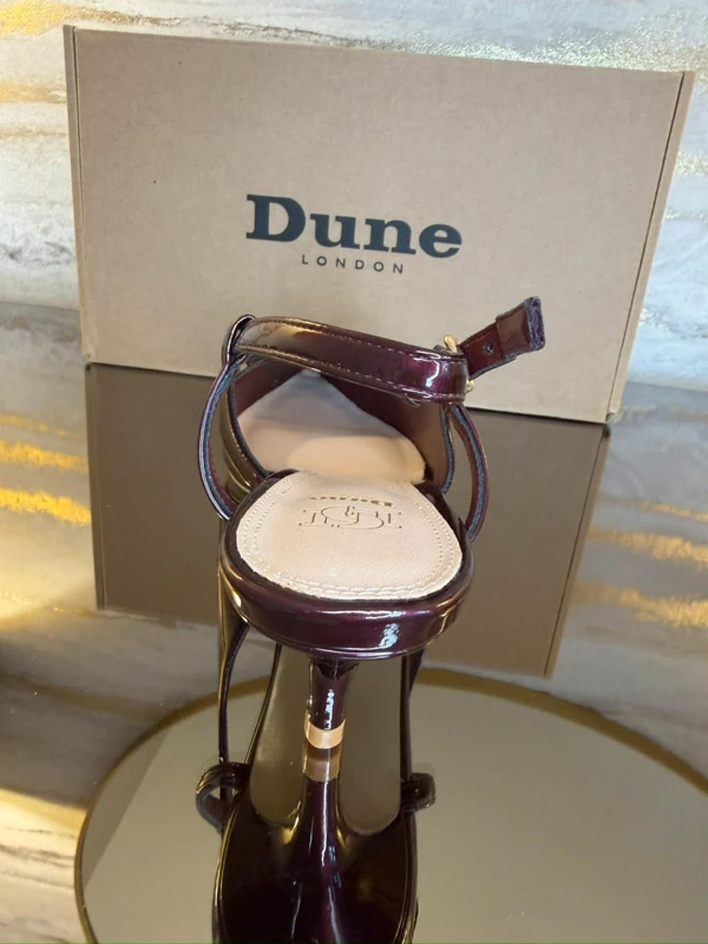 Dune Burgundy Patent Diamanté Heels 4