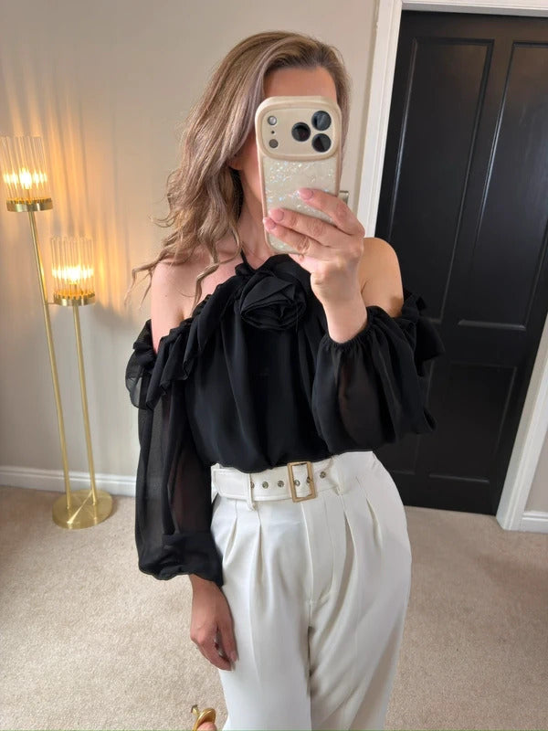 River Island Black 3D Rose Blouse 8
