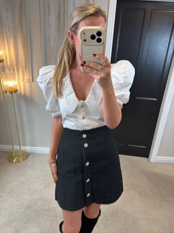 H&M Black Tweed Diamanté Skirt 12