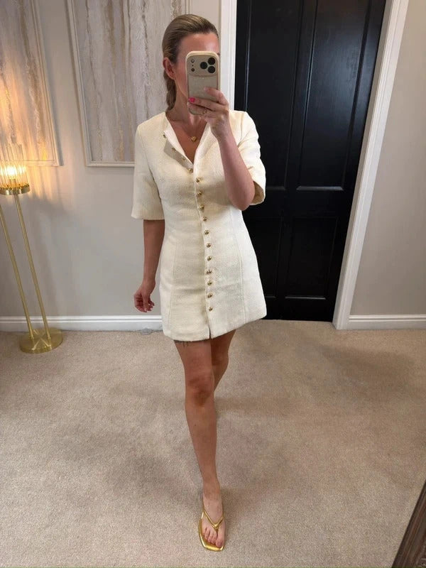 H&M Cream Tweed Effect Mini Dress XS