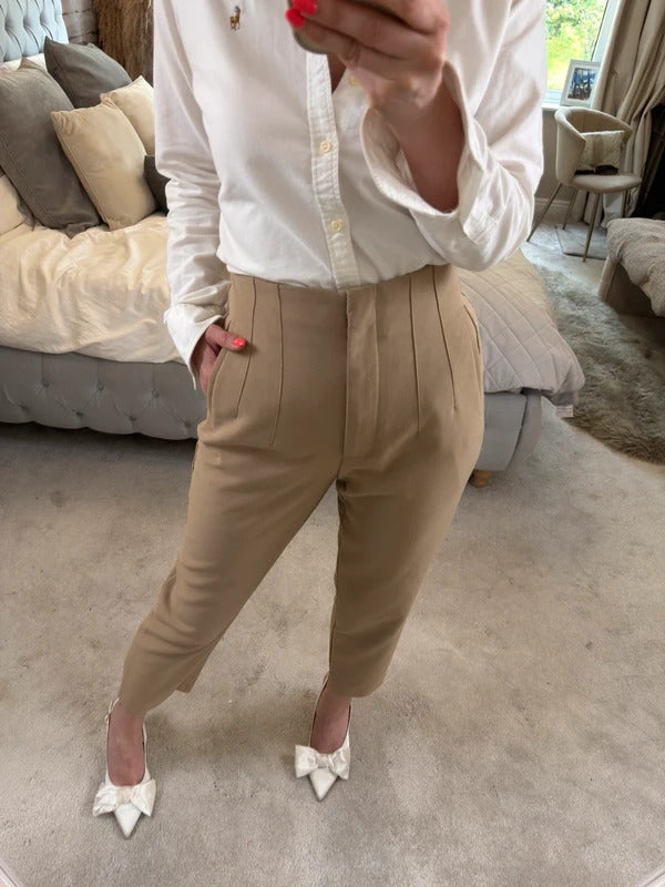 Zara Camel Brown High Waisted Trouser Large