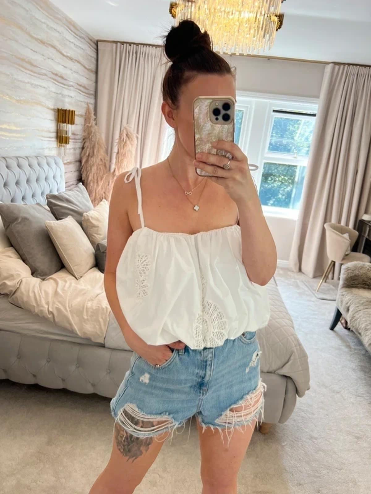 BNWT Zara White Boho Bubble Lace Blouse Large