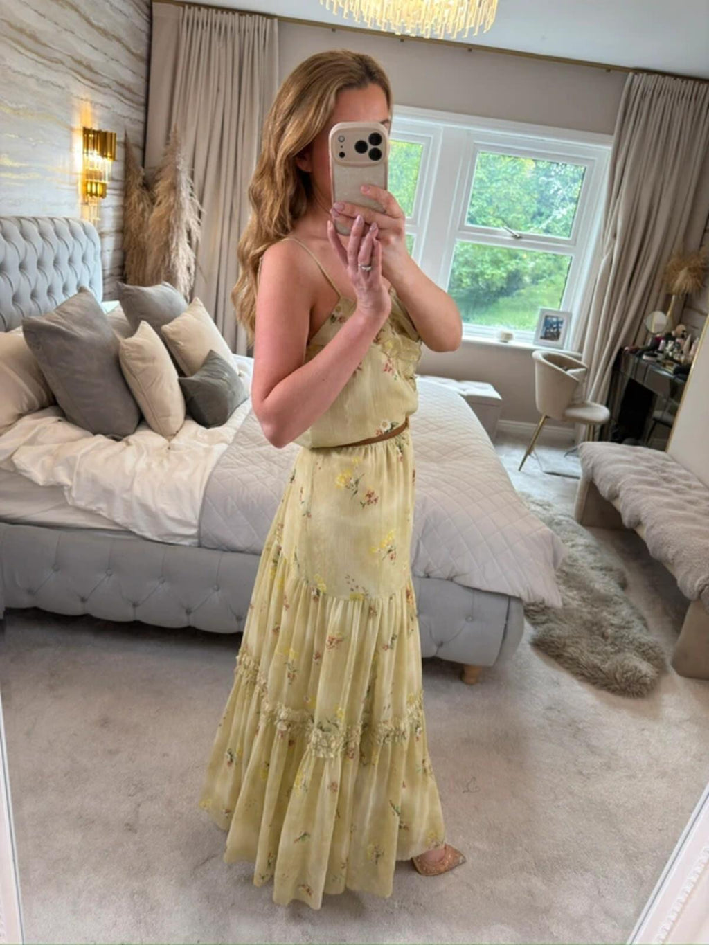 ⭐ Oasis Light Green / Yellow Floral Frill Maxi Dress 14