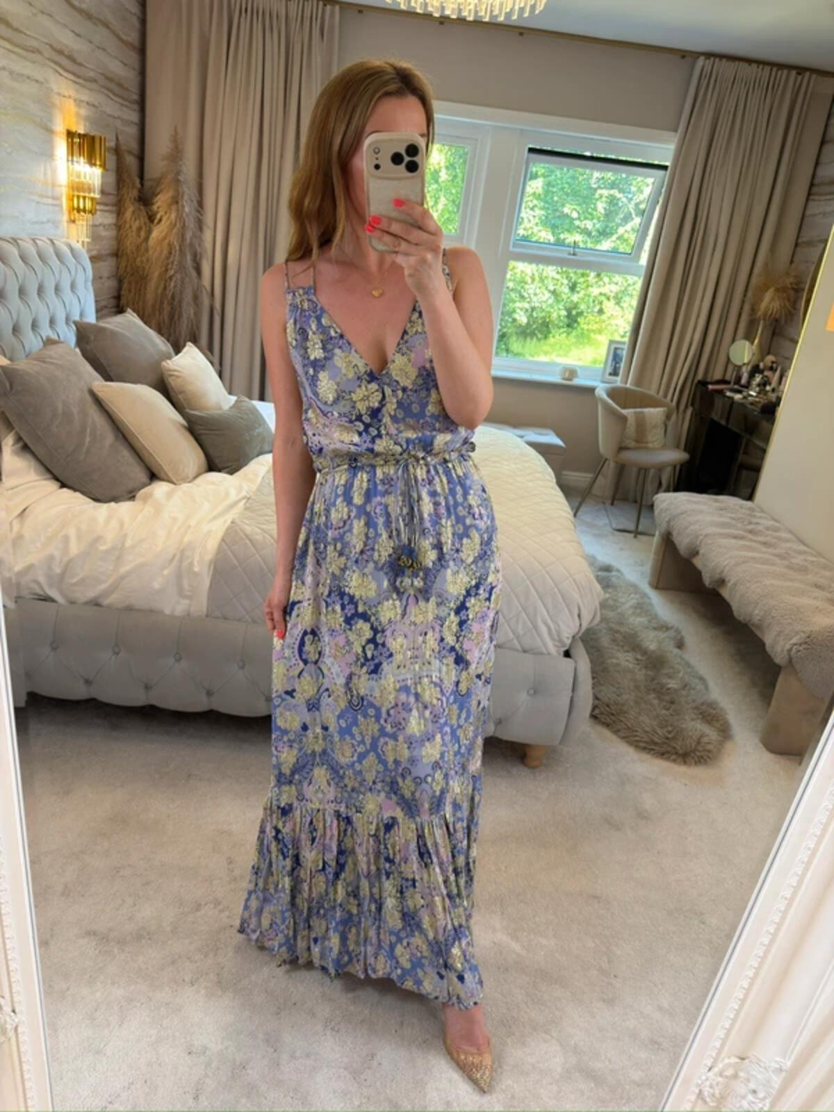 River Island Lilac & Gold Boho Tassel Maxi Dress 8