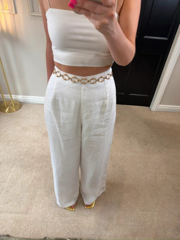 BNWT Beach City White Linen Wide Leg Trousers Large