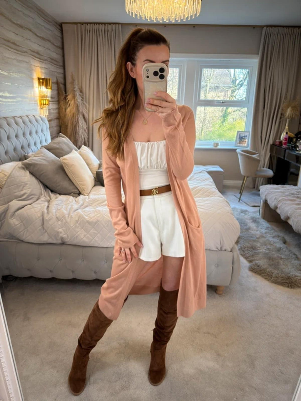 Forever 21 Peachy Pink Longline Cardigan Medium