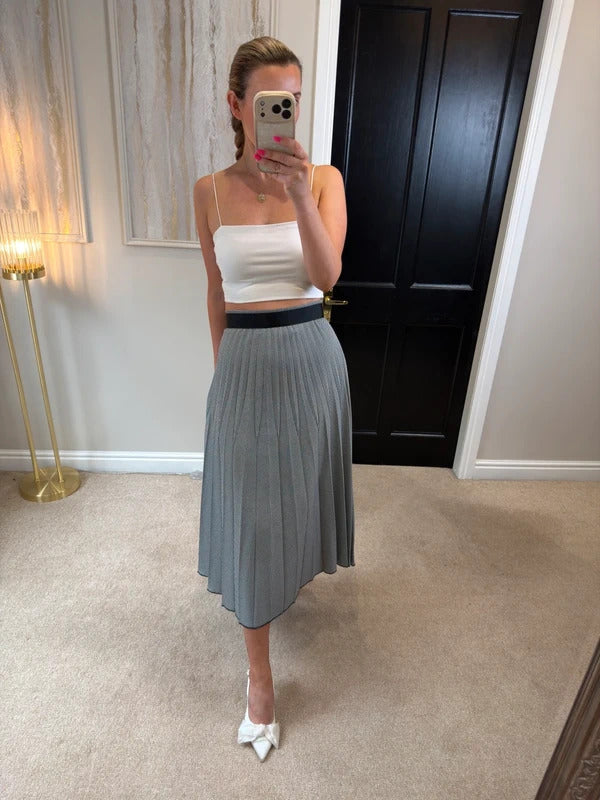 Mango Black & White Check Pleated Midi Skirt 12