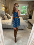 Beach Lunch Lounge Blue Tassel Boho Mini Dress XS