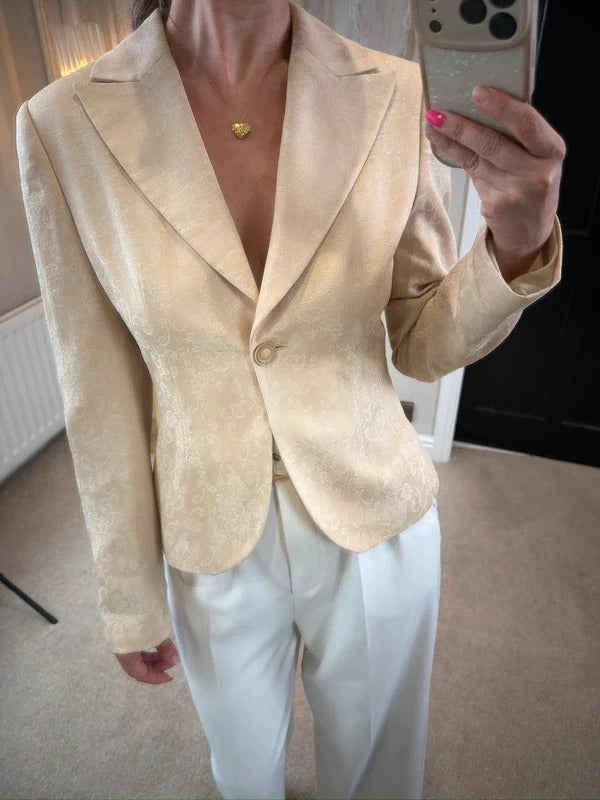 Vintage Mesut Cream Jacquard Blazer 12