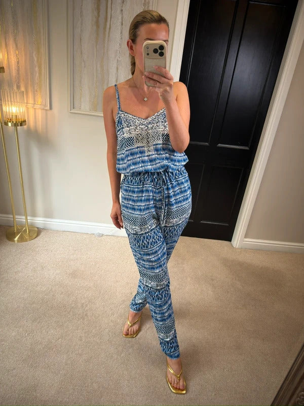 Monsoon Blue & White Embellished Jumpsuit 10
