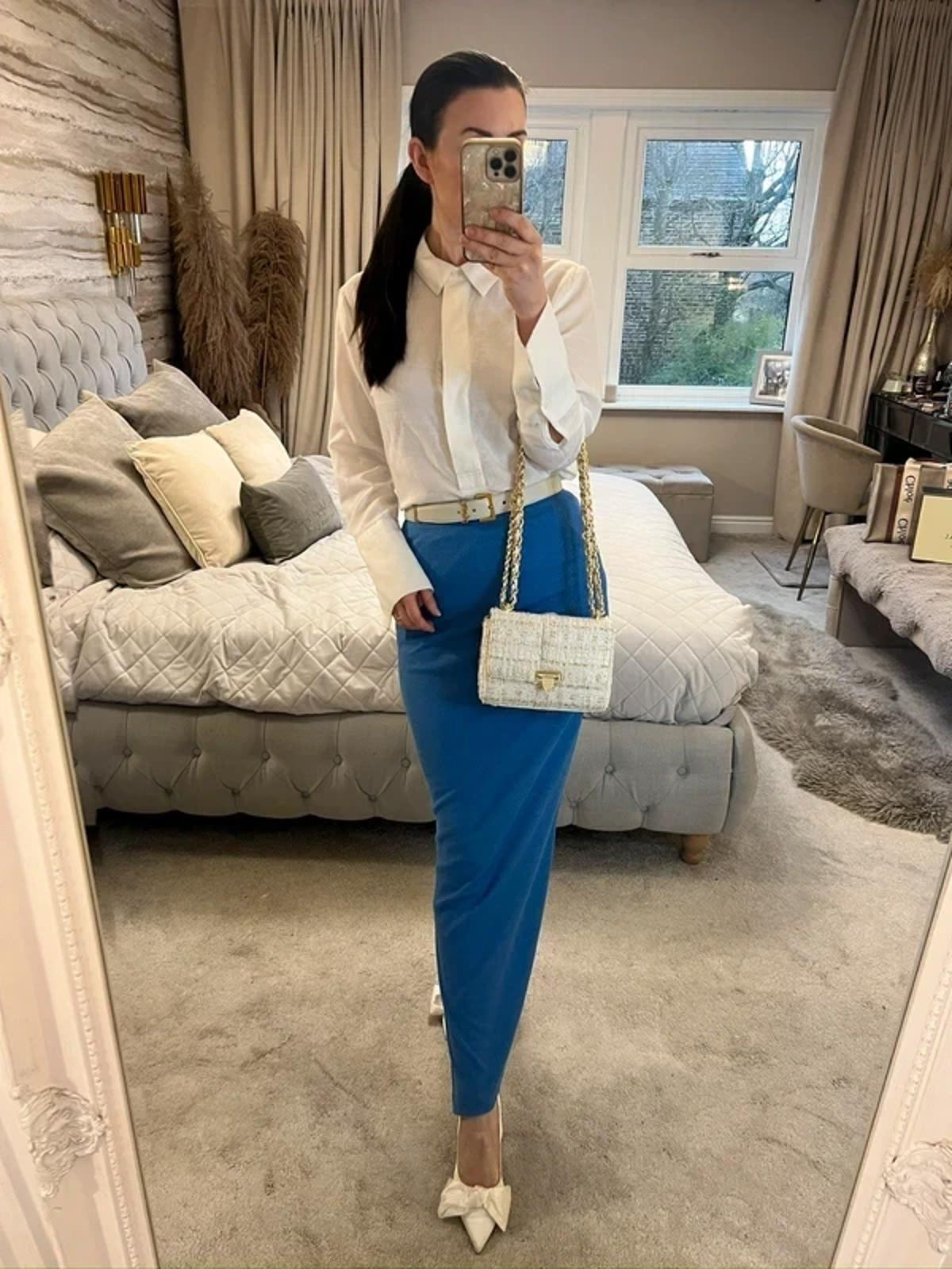 BNWT River Island Blue Ribbed Maxi Skirt 10
