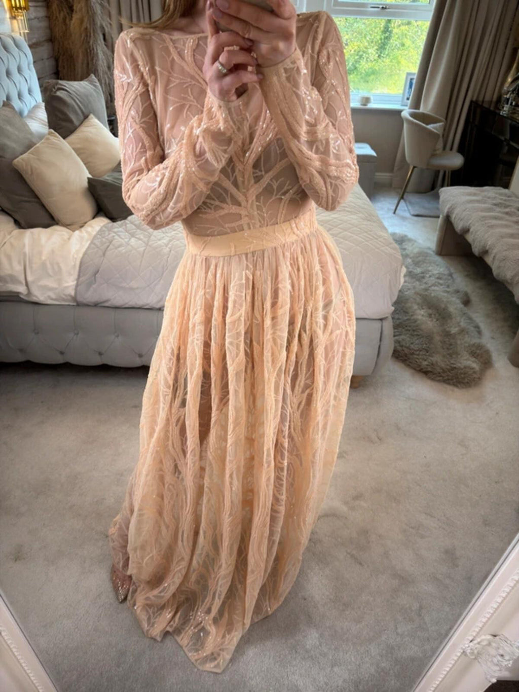 House of CB Lucya Nude Sheer Evening Dress XS