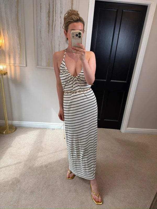 BNWT Zara Cream & Black Stripe Maxi Dress Medium