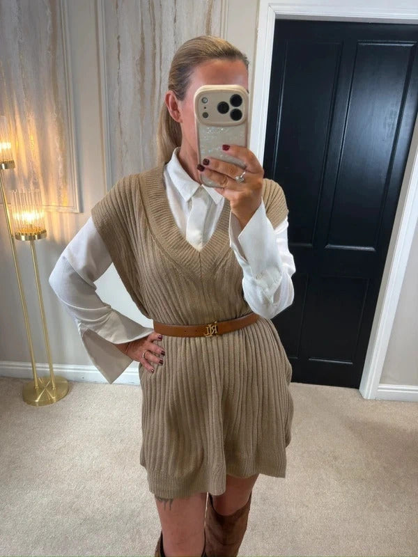 Yours Brown Ribbed Sleeveless Jumper 14/16