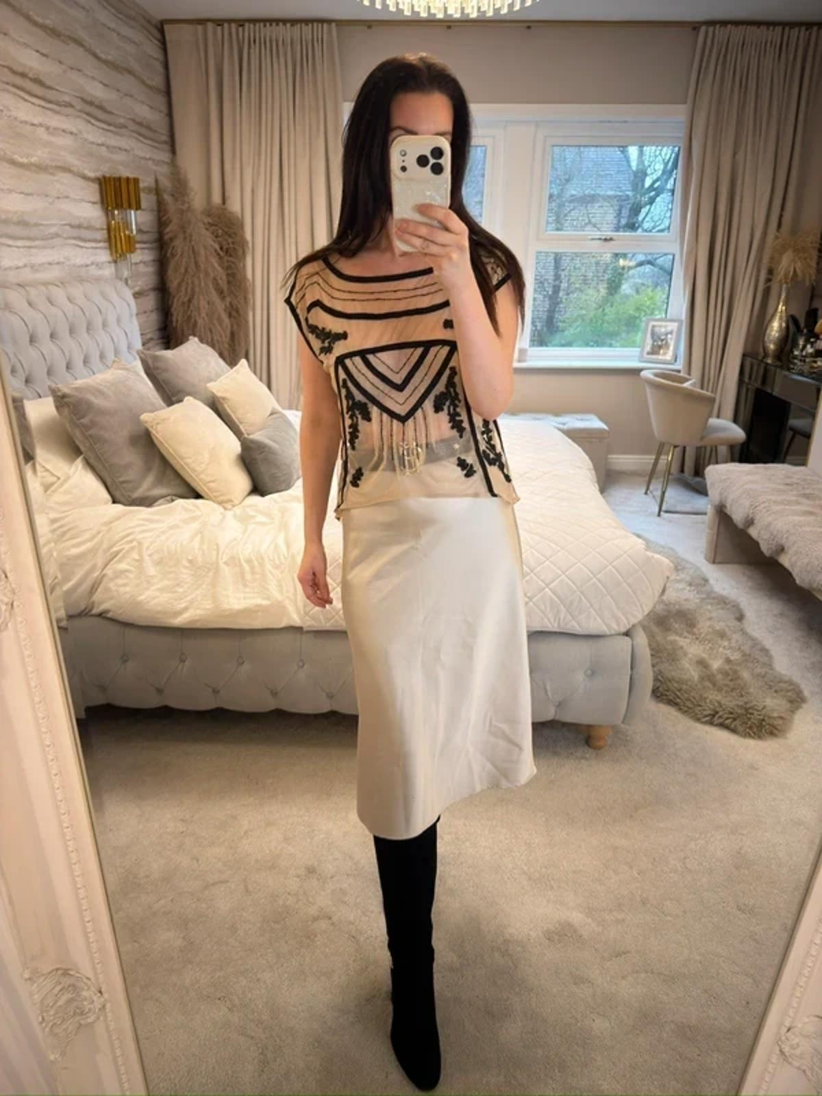 Vintage Jessica’s Attic Nude Sheer Mesh Embellished Blouse 12