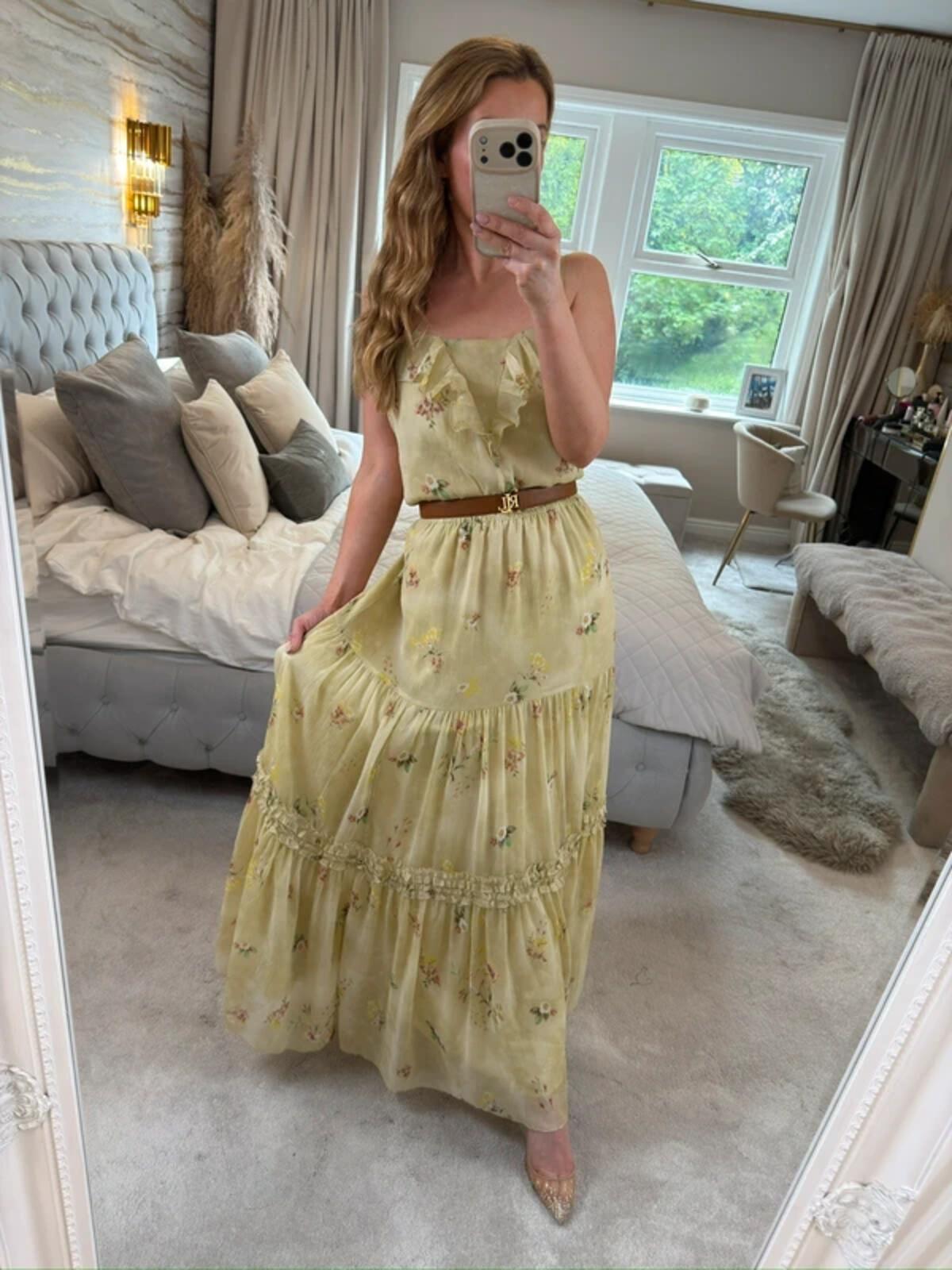 ⭐ Oasis Light Green / Yellow Floral Frill Maxi Dress 14