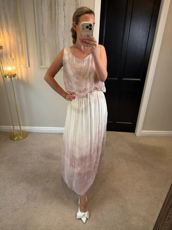 Boutique Pink & White Maxi Dress One Size