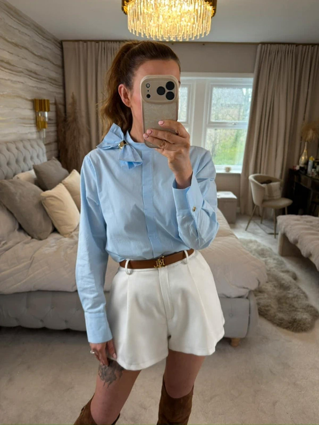 Zara Light Blue Bow Shirt XS