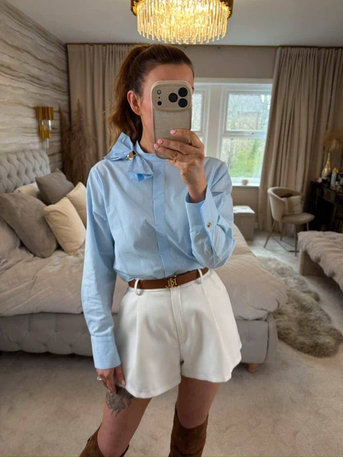Zara Light Blue Bow Shirt XS