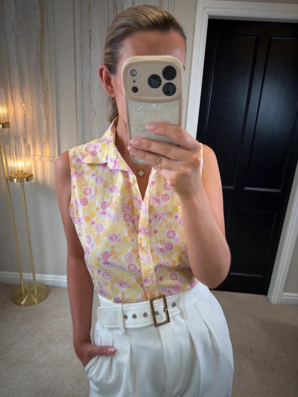 Lands End Paisley Print Sleeveless Blouse 8