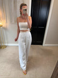 BNWT Beach City White Linen Wide Leg Trousers Large