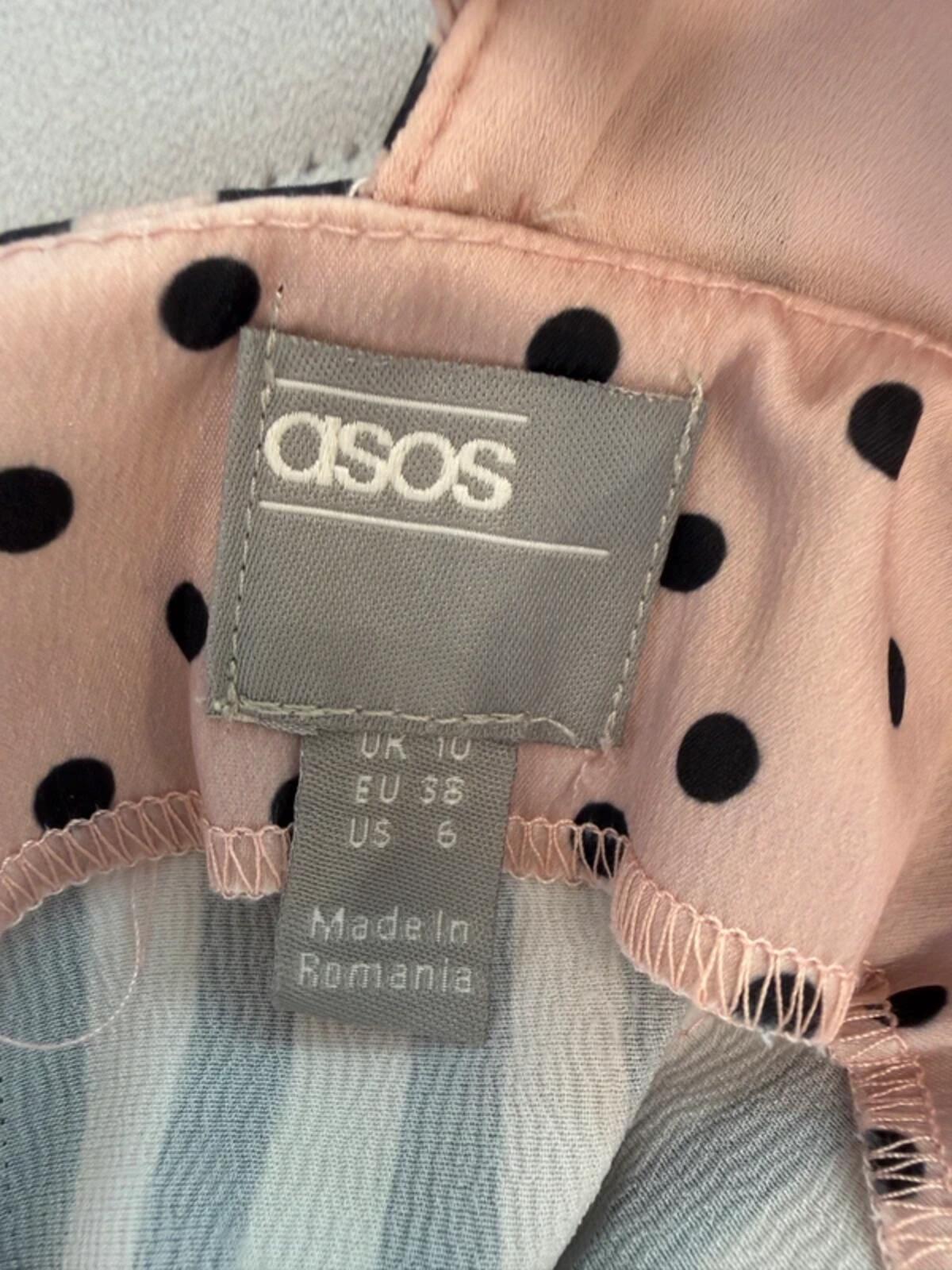 ASOS Pink & Black Spotty & Stripe Open Back Plunge Midi Dress 10