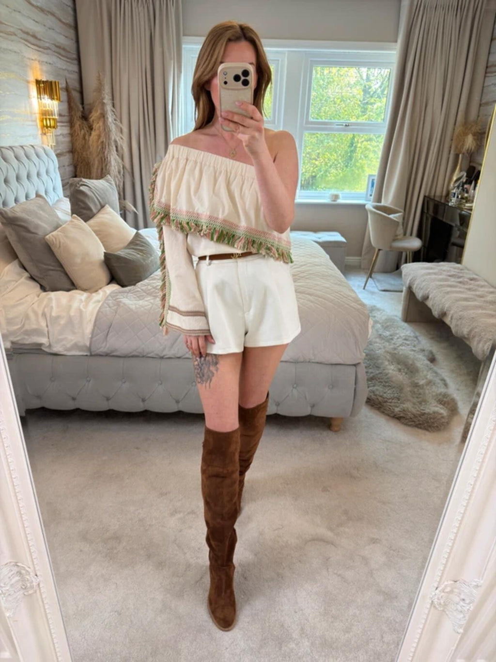 Celia Dragouni Cream Boho Tassel Blouse