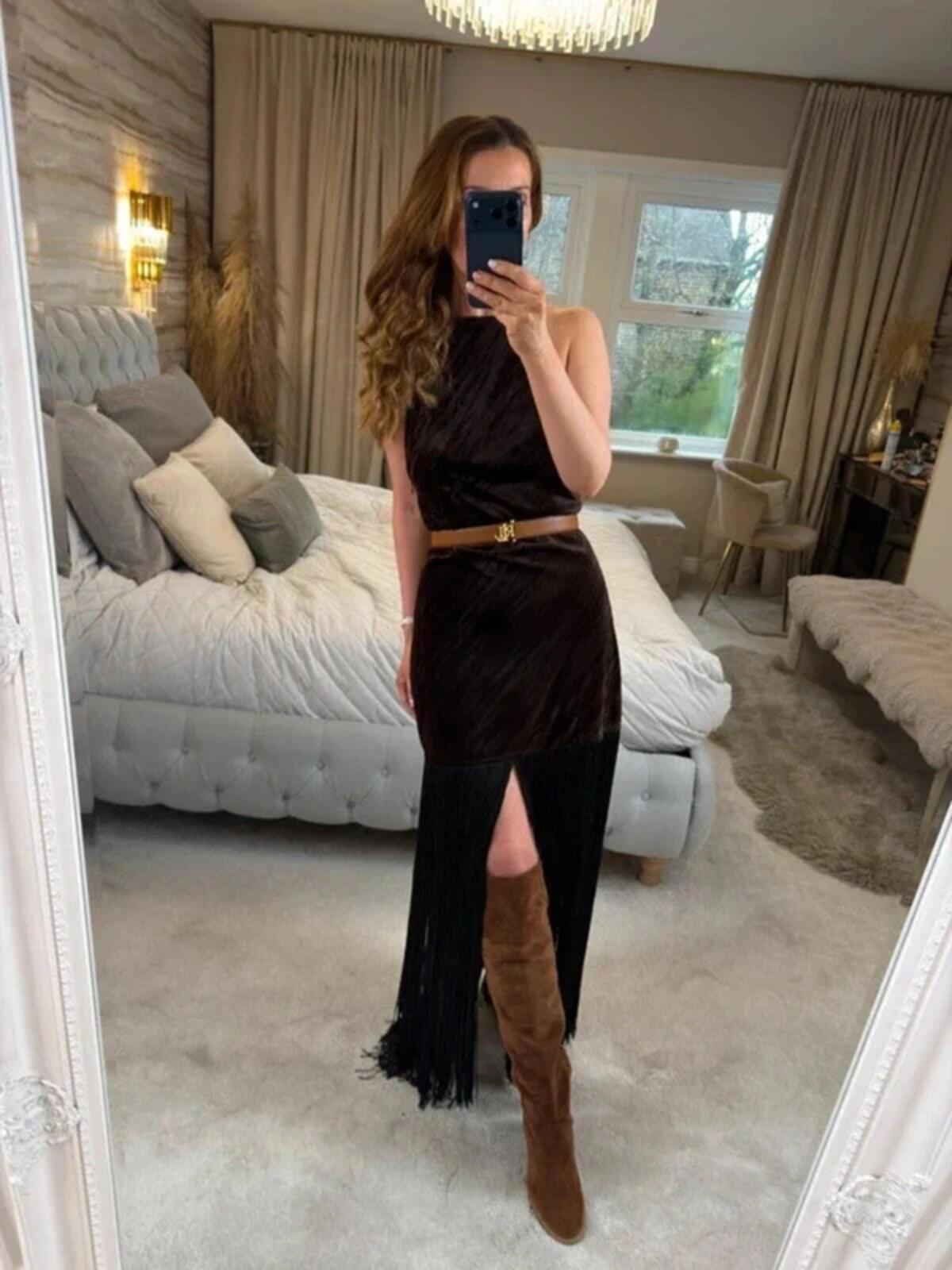BNWT Brown Velvet Fringe Festival Dress Medium