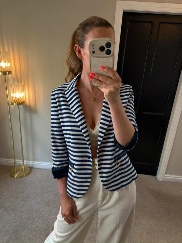 Donatella Firenze Navy & White Stripe Nautical Blazer Small