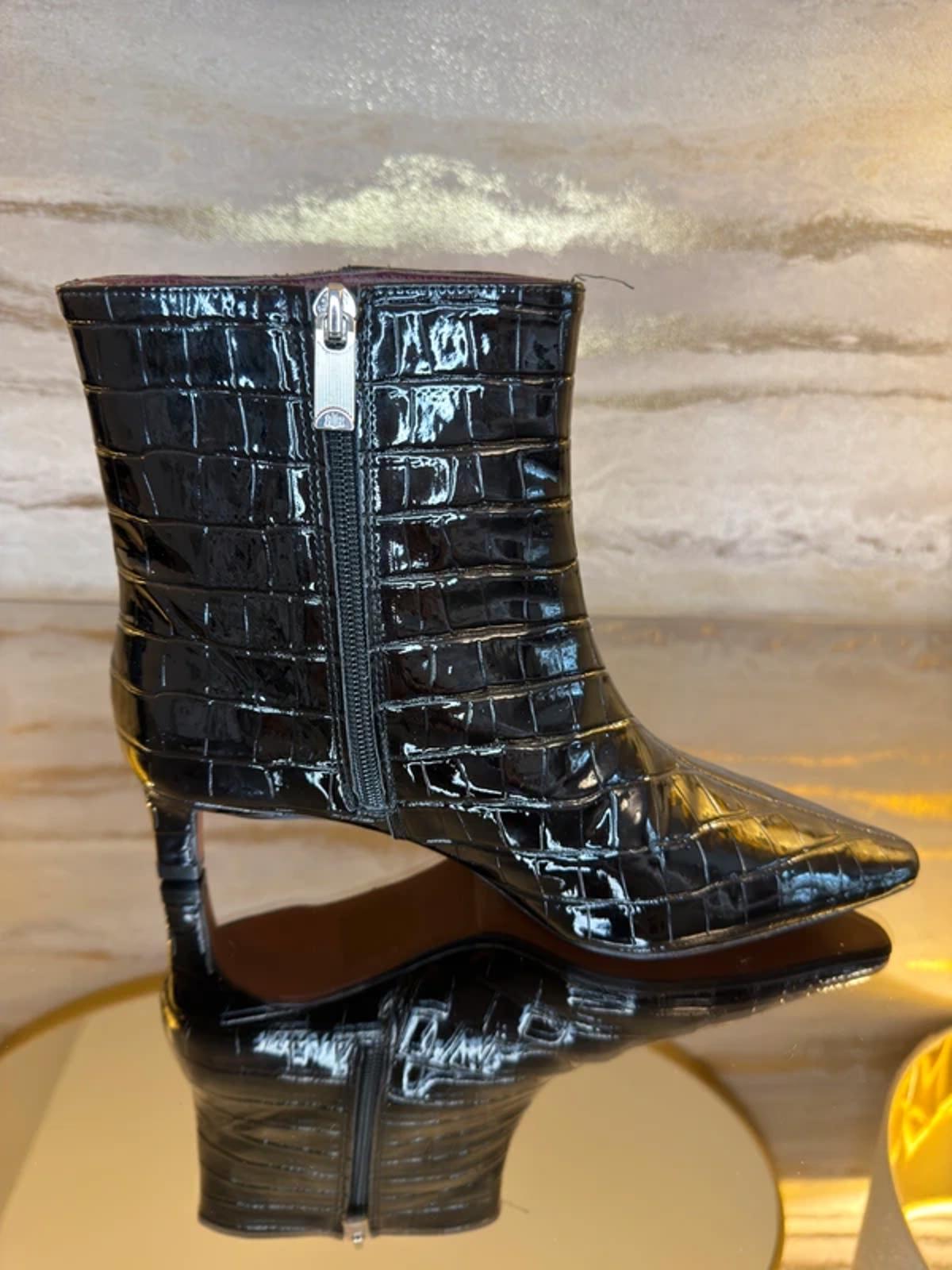 River Island Black Patent Croc Ankle Boots 4