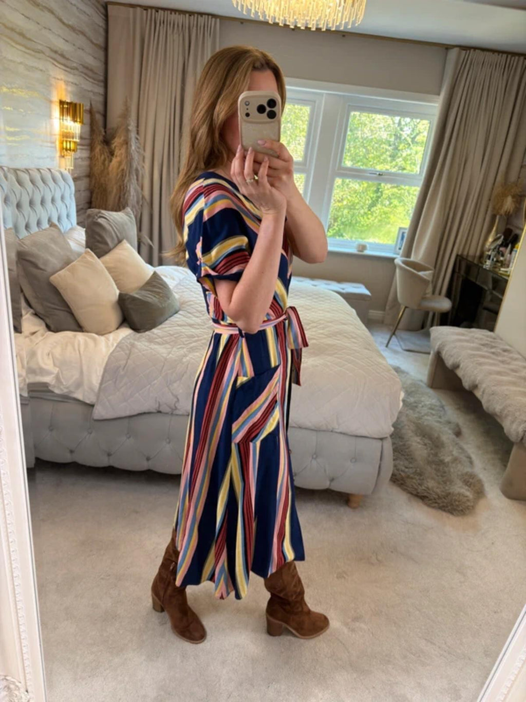 Warehouse Multicoloured Belted Midi Shirt Dress 10