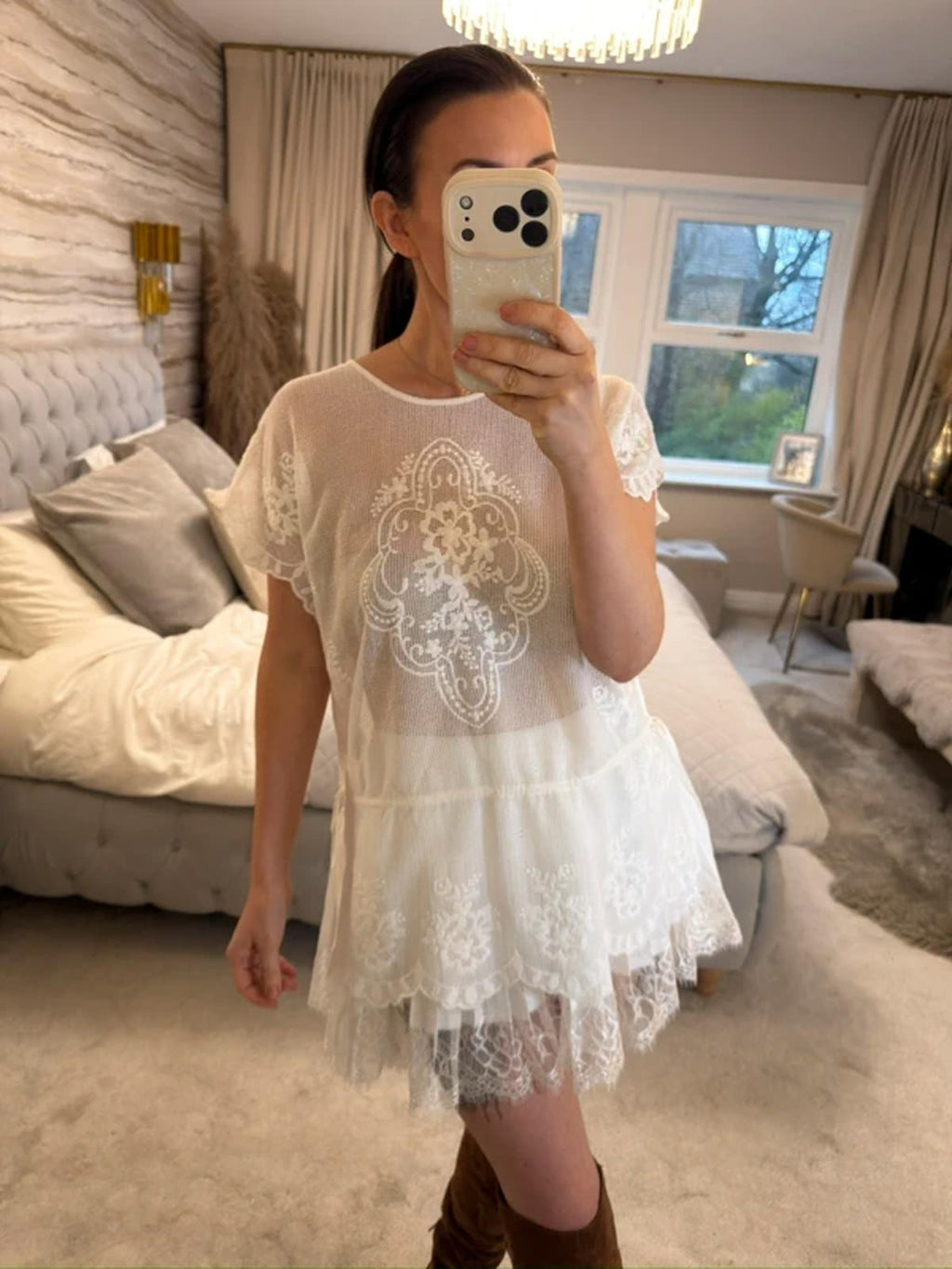 V by Very White Sheer Boho Top One Size