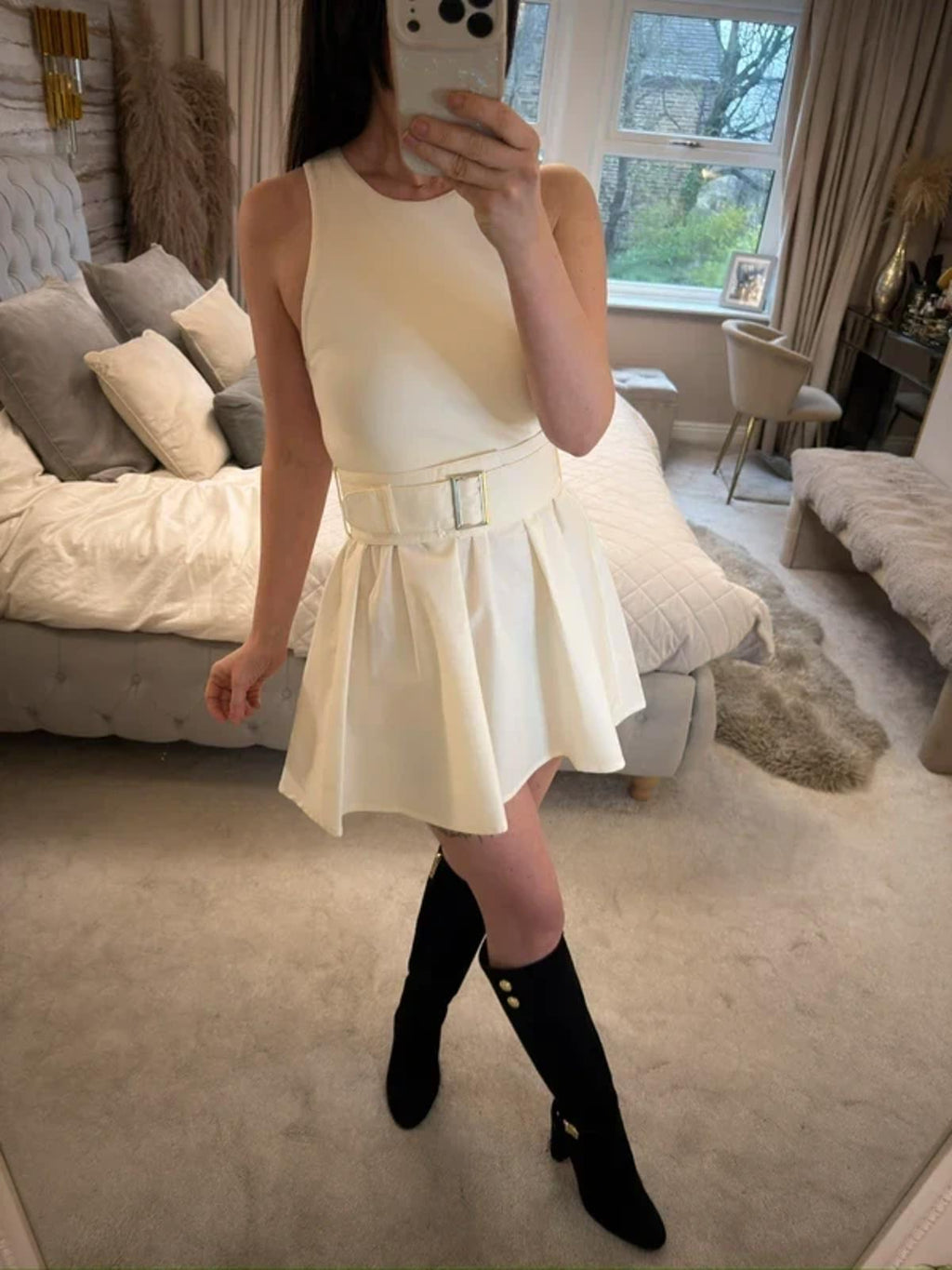BNWT Cream Zara Belted Mini Dress Medium