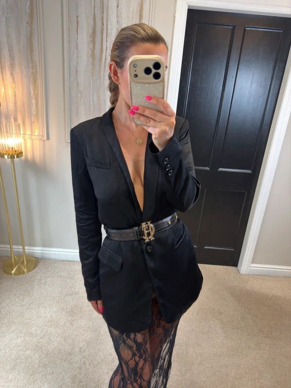 Black Blazer & Sheer Lace Skirt Co-Ord Size 6/8