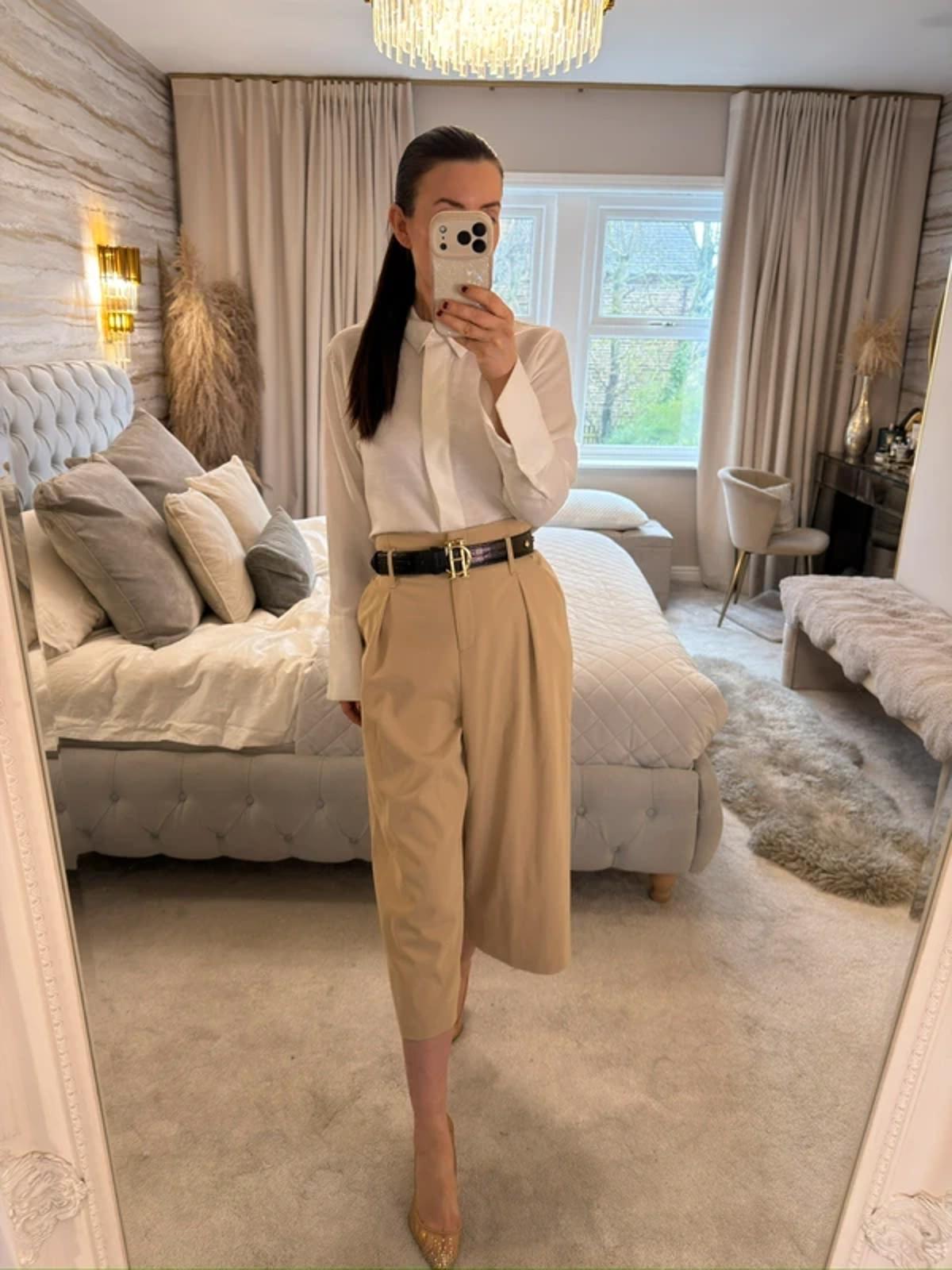River Island Beige Cropped Wide Leg Trouser 14