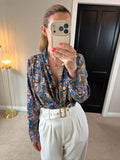 Sarah John Floral Plunge Blouse Size Medium