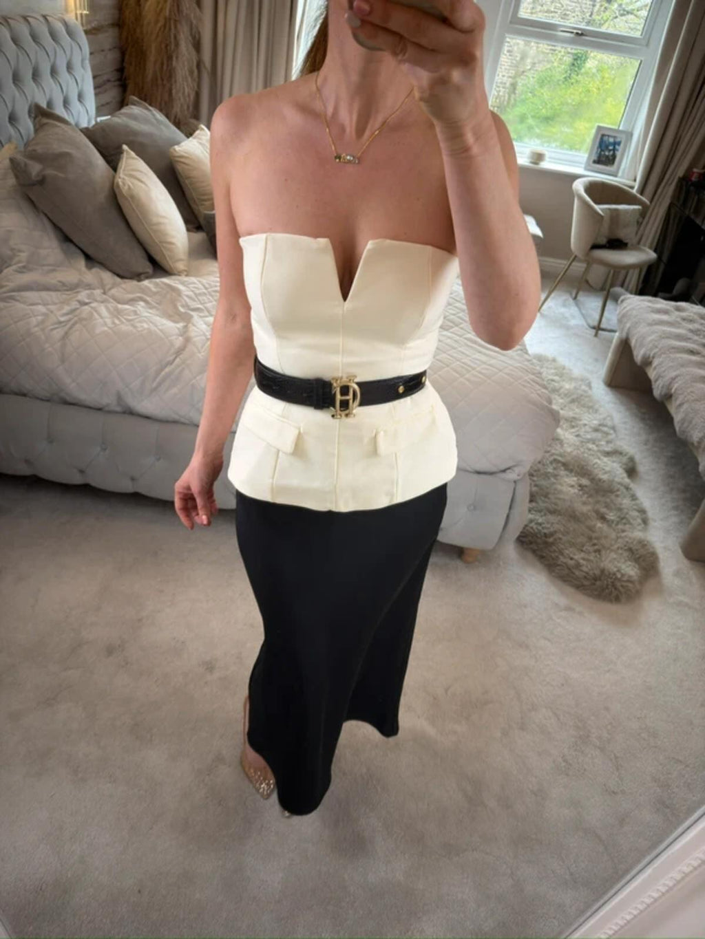 ASOS Black Satin Midi Skirt 10