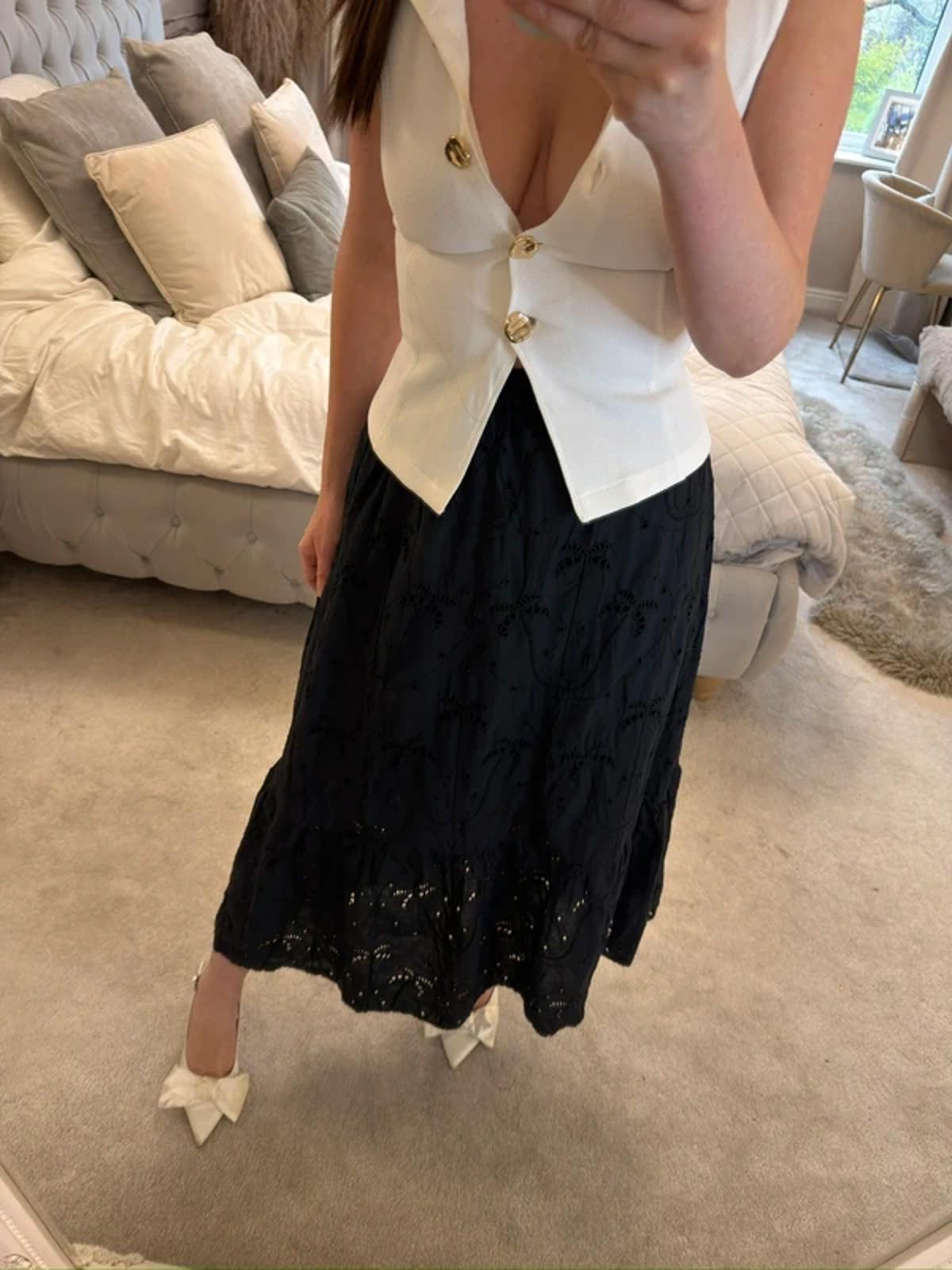 New Look Black Broderie Anglaise Boho Midi Skirt 6