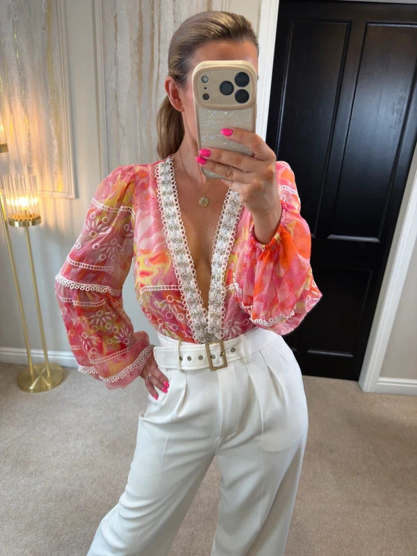 River Island Pink Embellished Bodysuit XS